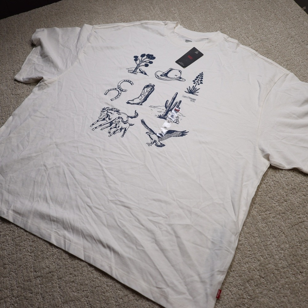 Levis Womens Oversized Graphic T-Shirt White Western Desert Print XL A49240087